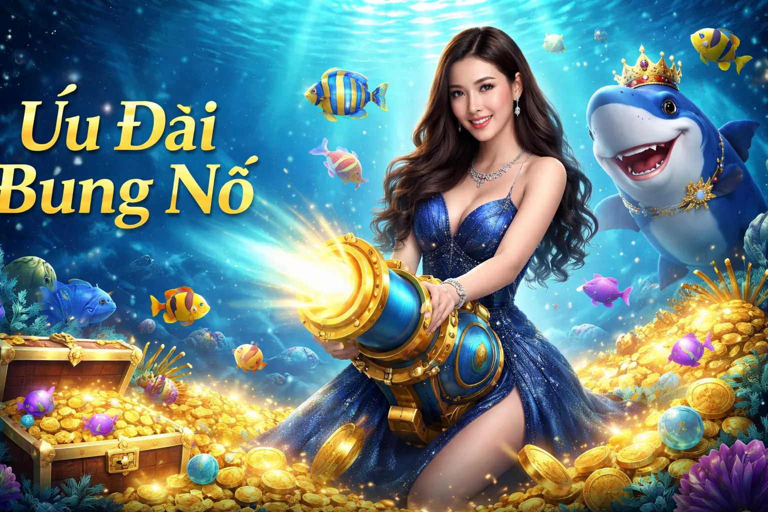 Giao diện trò chơi bắn cá với sinh vật biển và súng trên ứng dụng KV888 Android